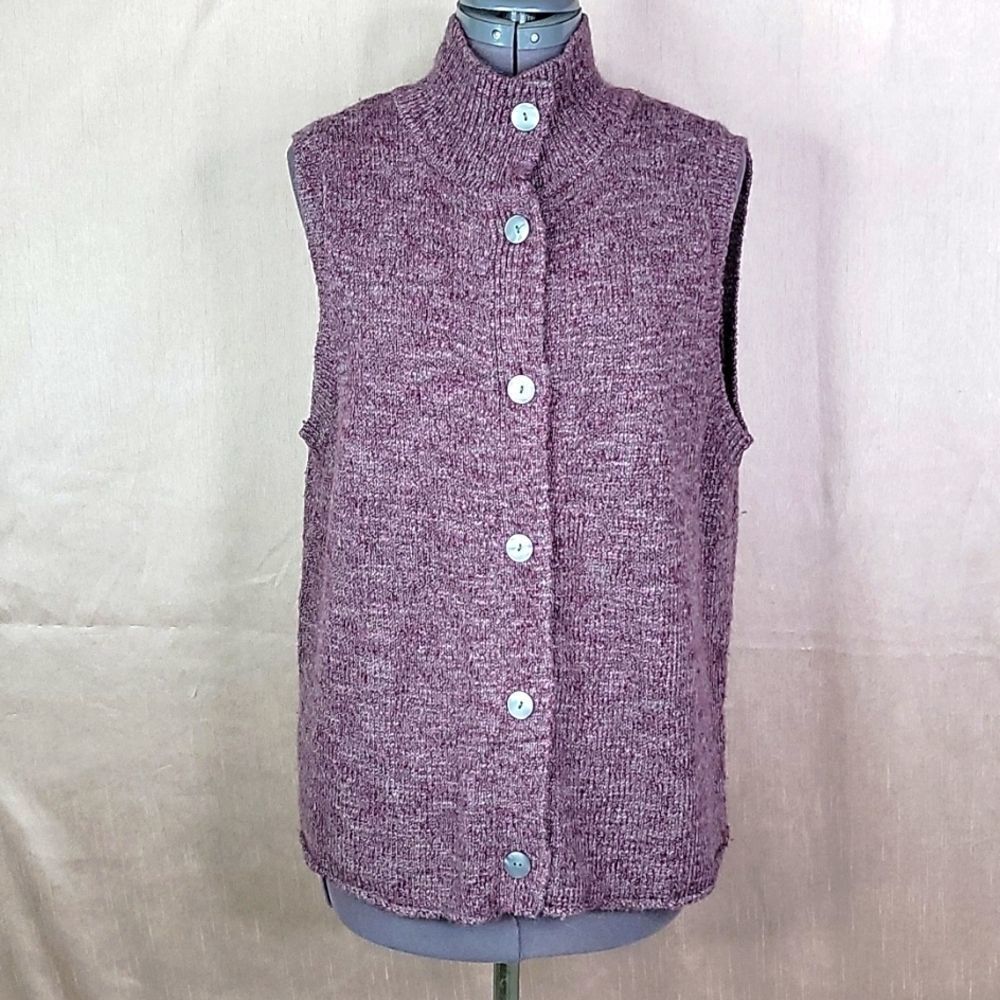 J. JILL Purple/Gray Wool-Alpaca Sweater Vest Large